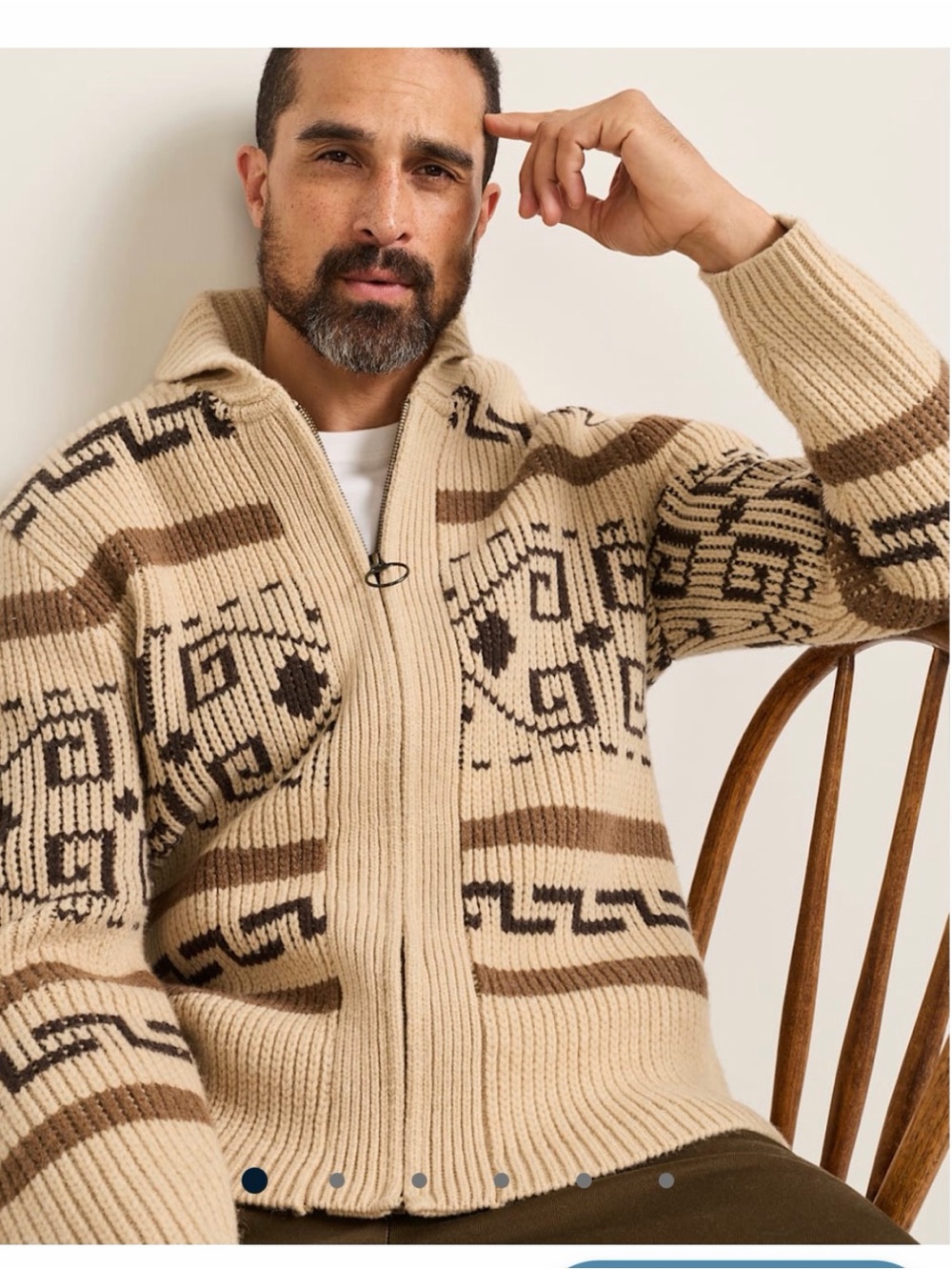 Pendleton Beige and Brown Geometric Zip-Up Sweater